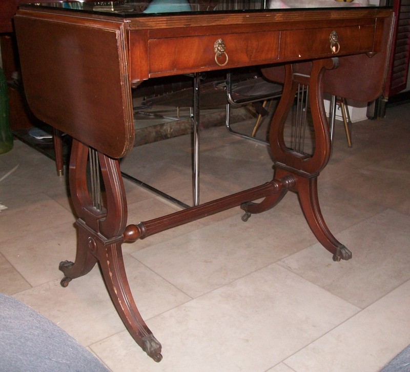 Vintage Regency Mahogany Lyre/Harp Drop-Leaf Table-Hathaway’s, N.Y.-1930’s