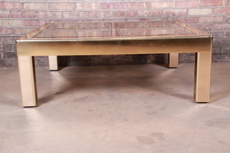 Mastercraft Mid-Century Modern Hollywood Regency Brass and Glass Cocktail Table gallery