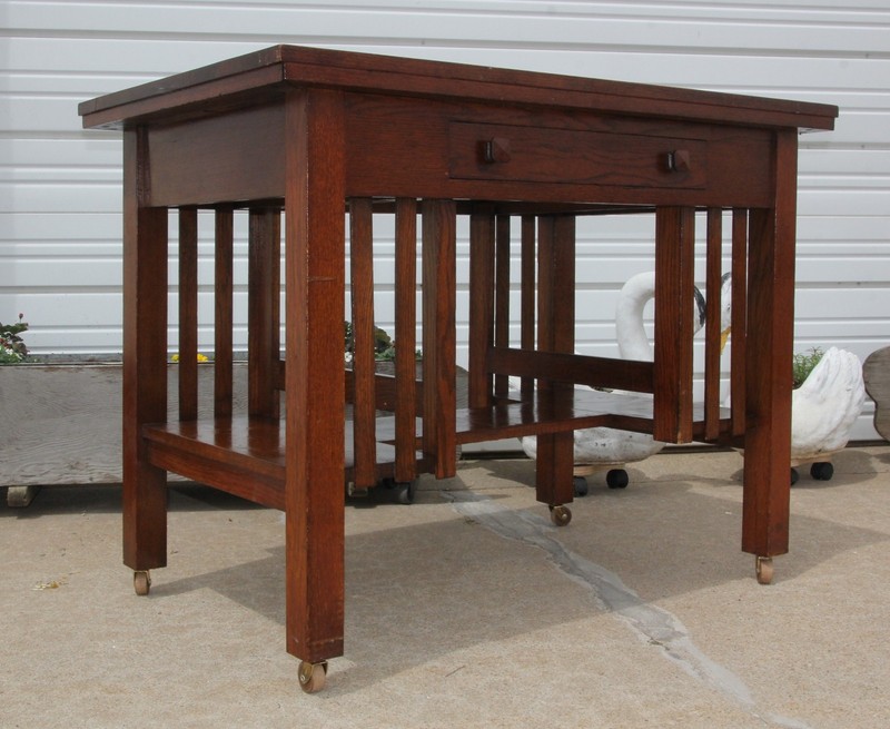 Antique Arts & Crafts Mission Oak Library Table SlatSide Bookshelves Desk Office gallery