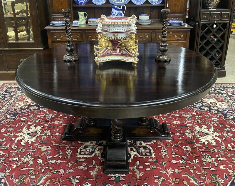 Antique Style Country French 66 inch Round Hardwood Barley Twist Table