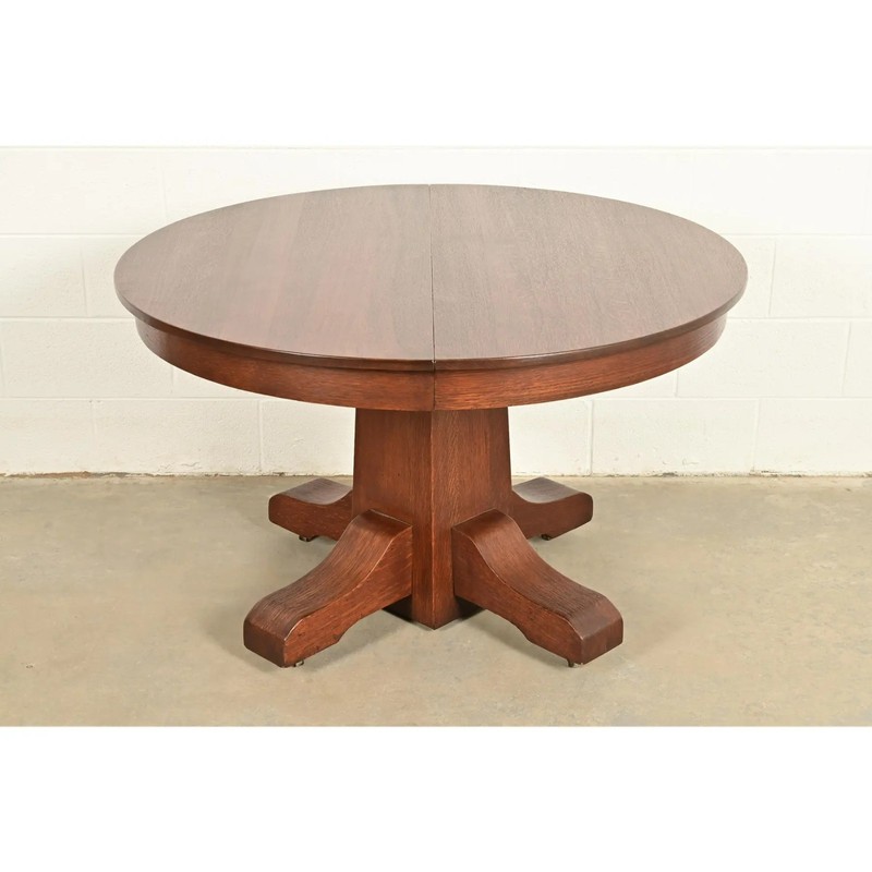 Stickley Brothers Style Antique Mission Oak Arts & Crafts Pedestal Dining Table