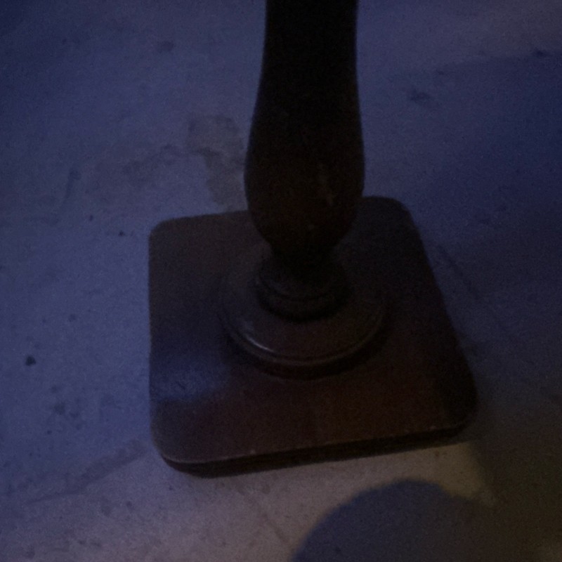 Antique Wooden Accent Table, Square Top, Turned Pedestal, Brown Finish gallery