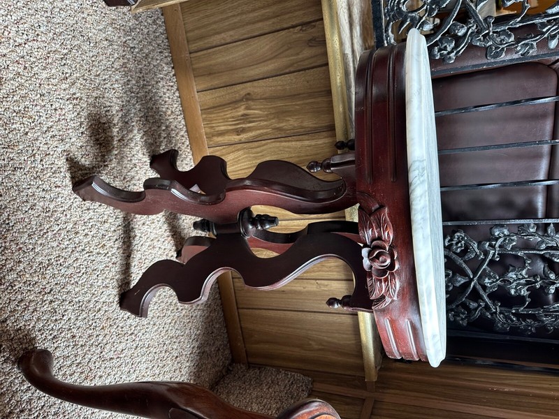 Matching vintage Wood & Marble Top Parlor Tables Victorian Empire Style 