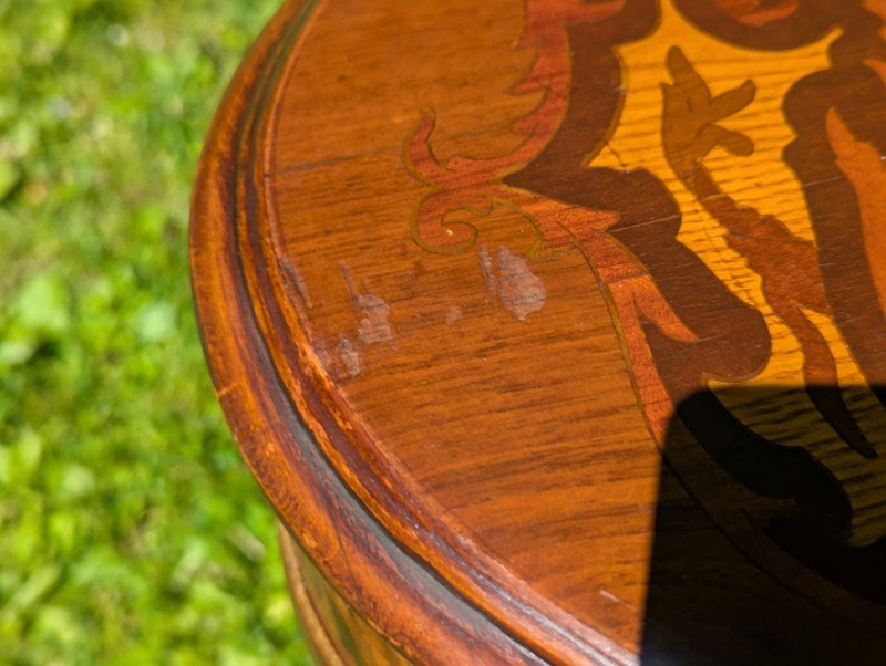 Vintage Louis XV Style Marquetry Inlaid Wood Small Curved Accent Table #1 gallery