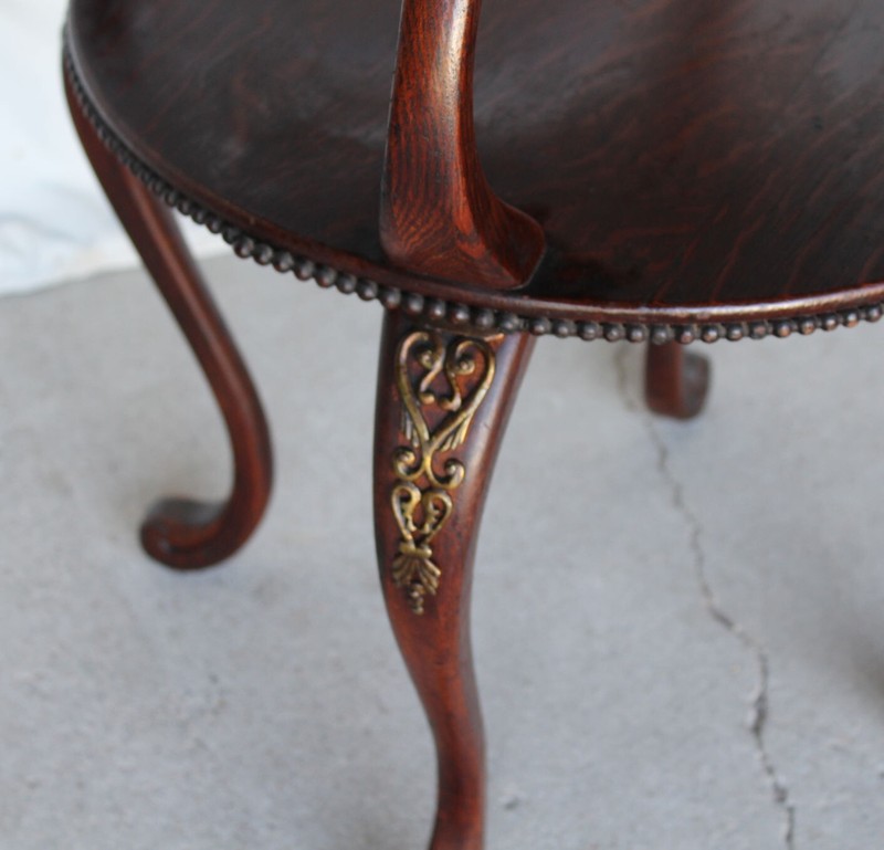 Antique Round Oak Tiered Lamp or Small Table – Beaded with Brass Ormulu gallery