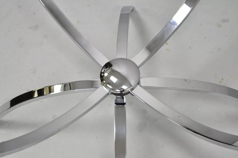 Mid Century Italian Modern Chrome Steel Spider Base Round Glass Top Coffee Table gallery