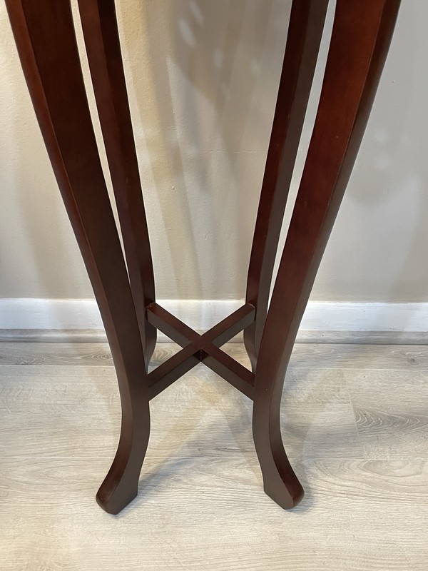 VTG Mid Century Chinoiserie Carved Wood Marble Top Plant Stand Pedestal Table gallery