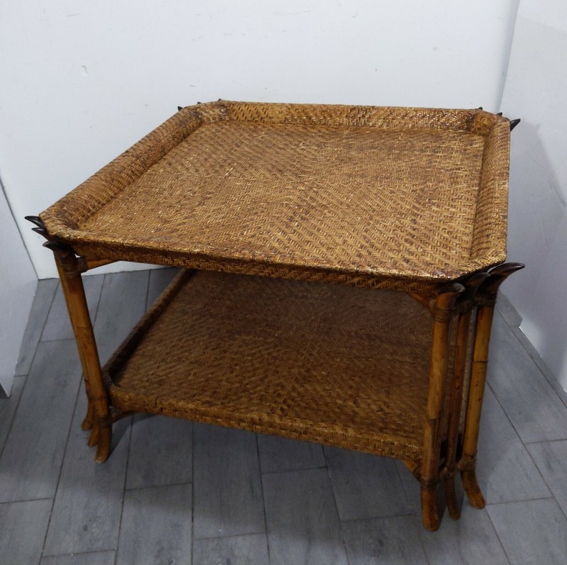 Vintage Large 38" 2-Tier Wicker Rattan Bamboo Table Boho Chic Asian Coffee gallery