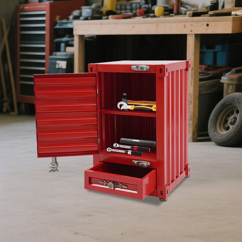 Industrial Metal Container Side Table Side Table with Drawer Container Cabinet