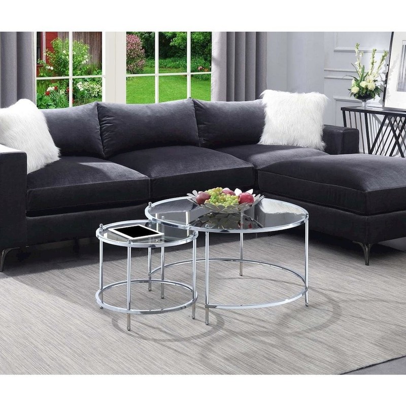 Royal Crest Nesting Round Glass Coffee Tables, Clear Glass/Chrome Frame gallery
