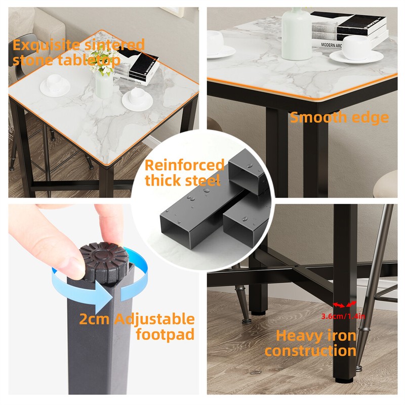 Tall Bar Table Square Cocktail Dining Table Sintered Stone Top for Balcony Home gallery