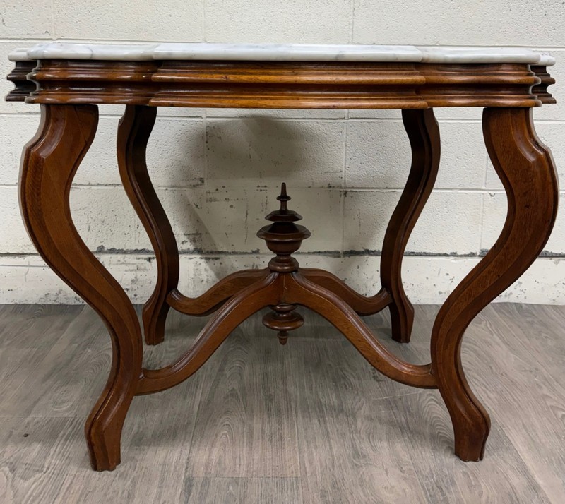 Antique White Marble Turtle Top Victorian Eastlake Parlor Table Center Table gallery
