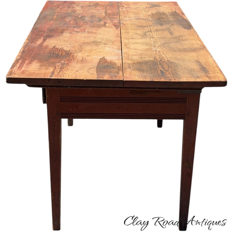 Antique 2 drawer large yellow pine red farm table harvest tavern taper legs gallery