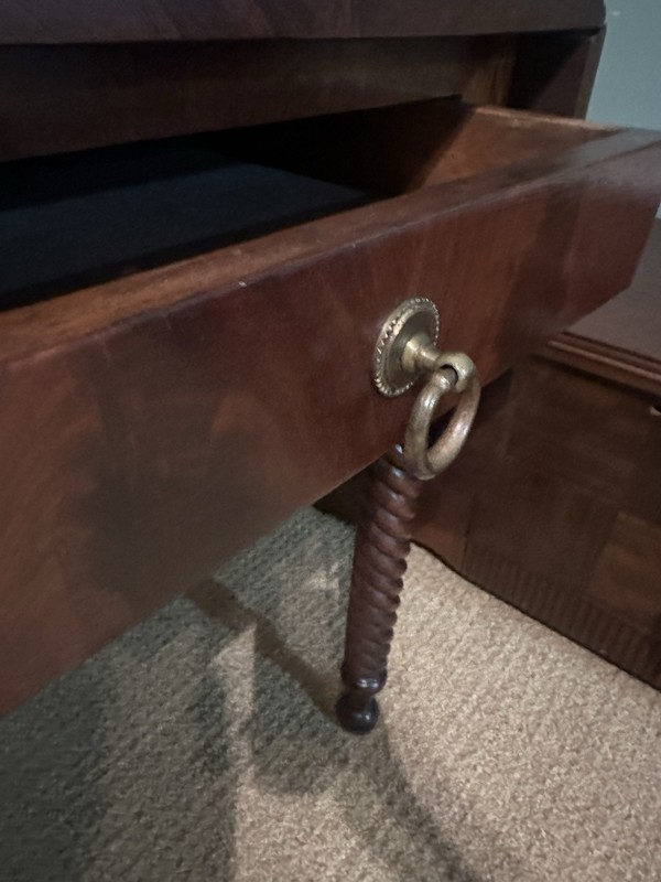 Antique 19th c English Pembroke Mahogany Drop Leaf Table w Rope Carved Legs gallery