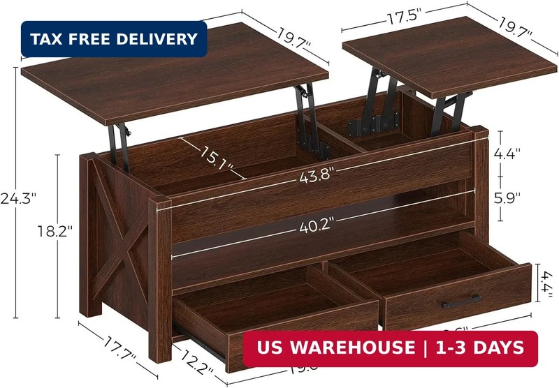 Coffee Table, 47.2" Lift Top Coffee Table with 2 Storage Drawers and gallery