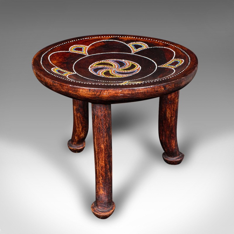 Small Antique Tribal Side Table, African, Fruitwood, Lamp, Stool, Late Victorian