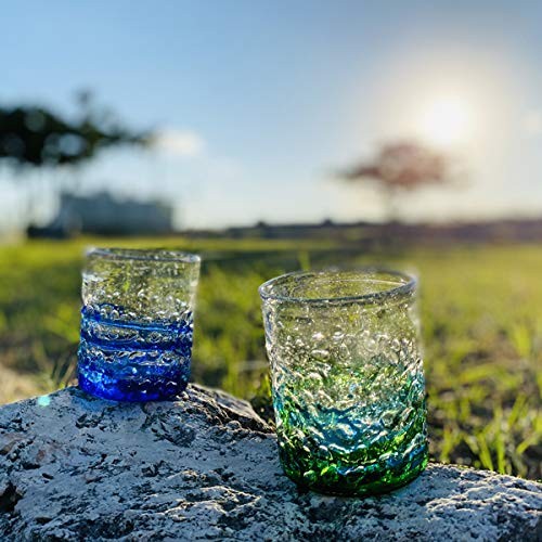 Ryukyu Glass Rocks Glass Okinawa Souvenir Glass Blue Cold Tea Glass Japan gallery