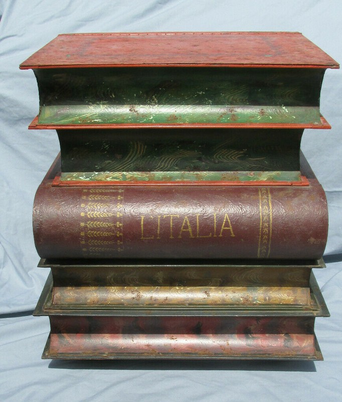 Vintage Italian Tole Stacked Books Accent End Table (B)