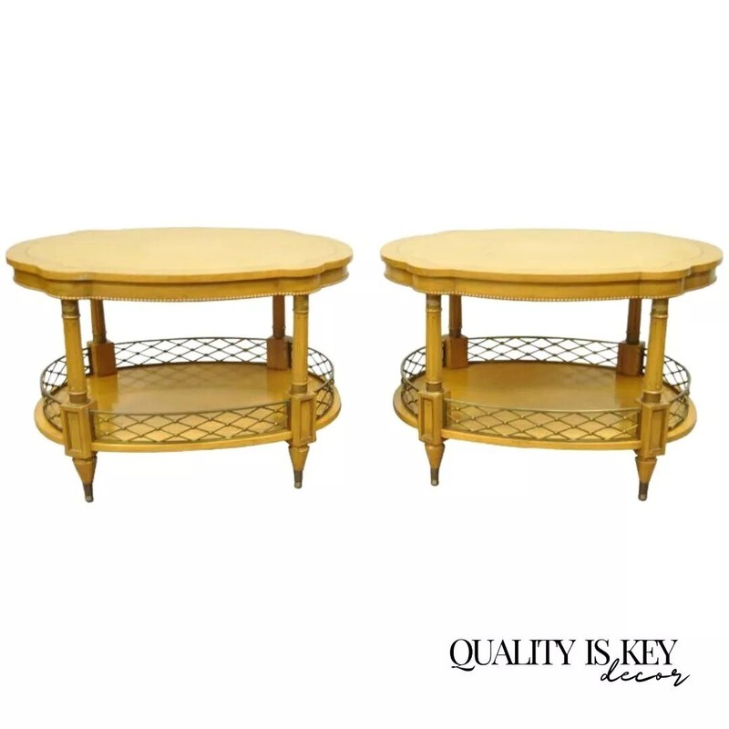 Vintage French Regency Style Two Tier Fruitwood Lamp End Tables – a Pair