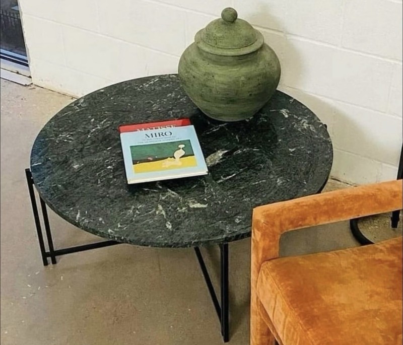 Vintage Modern Postmodern Italian Green Marble Black Iron Coffee Cocktail Table gallery