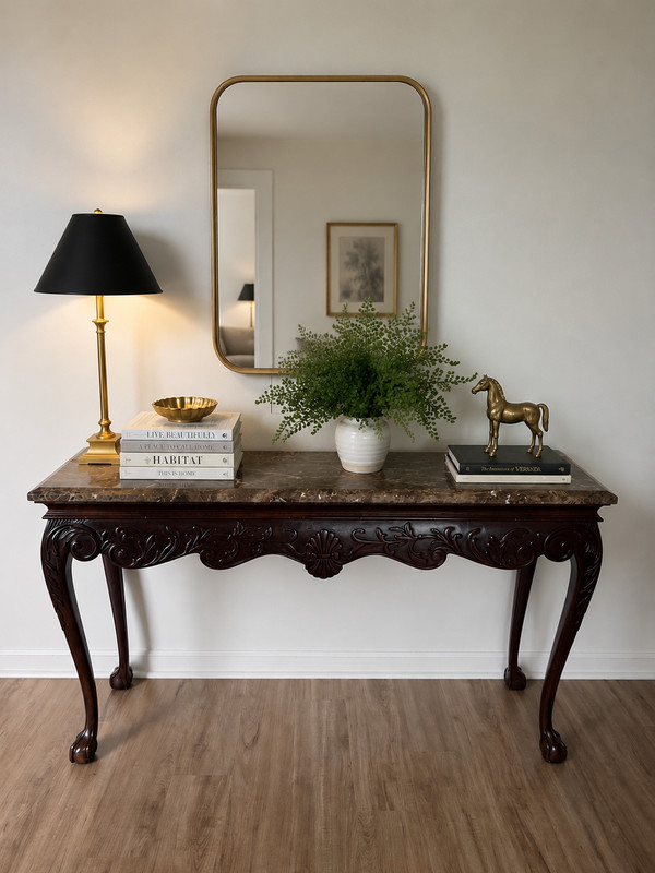 Large Carved Marble Top Console Table French Rococo Maitland Smith Style