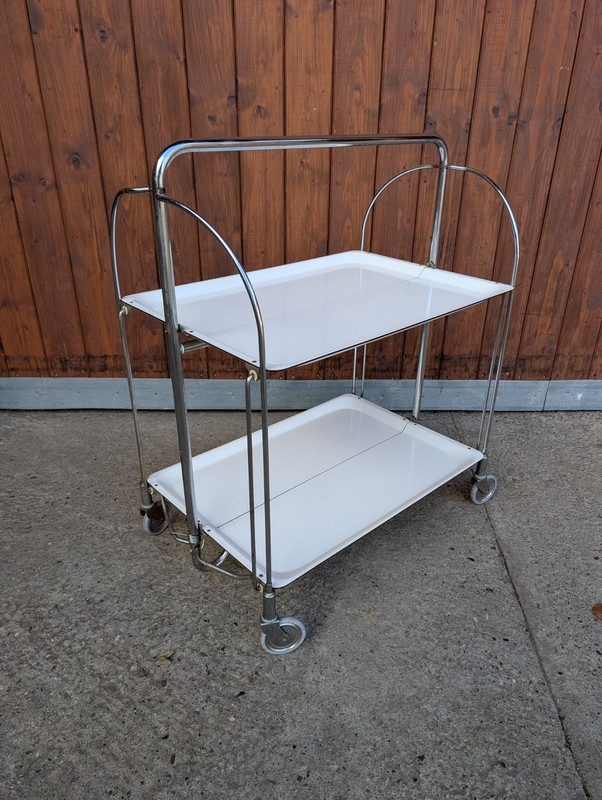 Dinett Serving Trolley Tea Cart Side Table White Chrome 70s Bremshey Space gallery