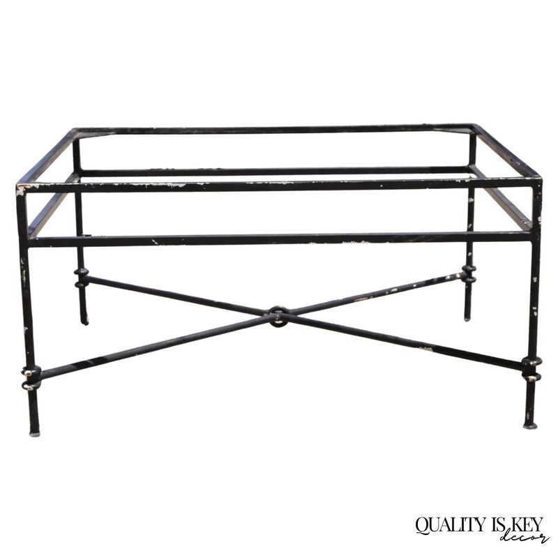 Vintage Regency Giacometti Style Wrought Iron Rectangular Coffee Table Base