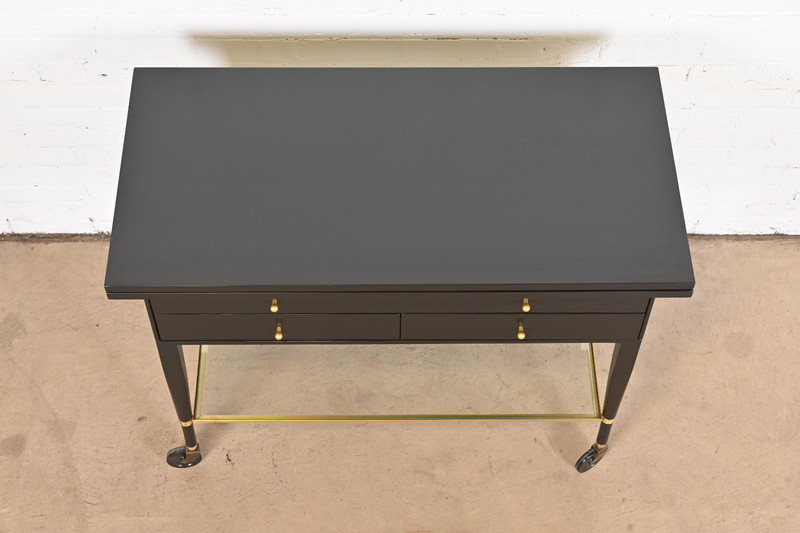 Paul McCobb for Directional Mid-Century Modern Black Lacquered Flip Top Bar Cart gallery