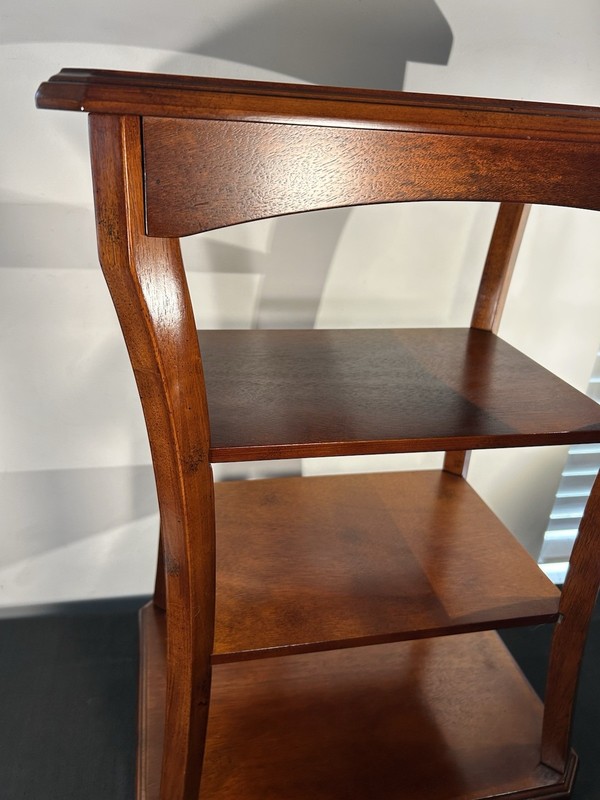 Late 20th C. 4-Tier Mahogany Side Table ~ Bookmatched Top ~ Bombay Co. gallery