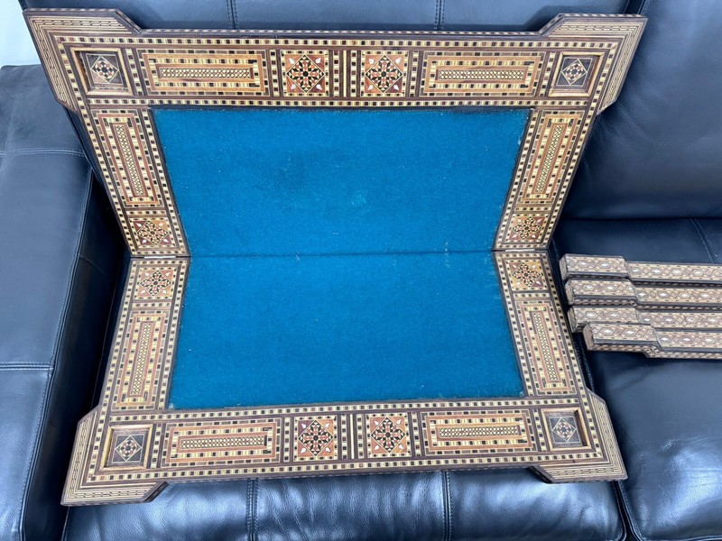 STUNNING SYRIAN DAMASCUS INLAID BACKGAMMON/CARD/ GAME TABLE, See Description. gallery
