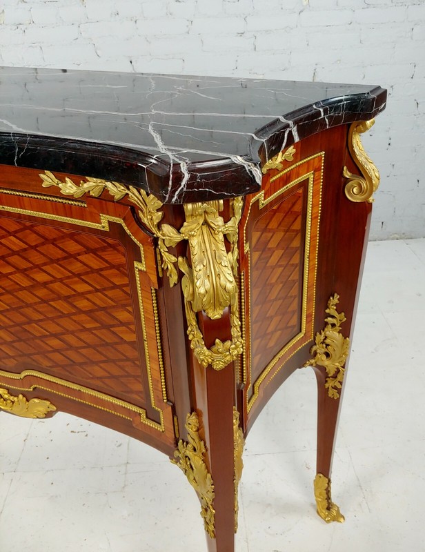 19th century French Cabinet double door w/Gilt Bronze Ormolu & Marble top-Signed gallery