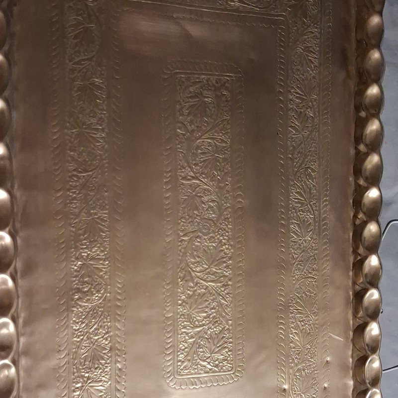 brass Tray coffee table handmade it is about 48 inches long 30 inches wide. gallery