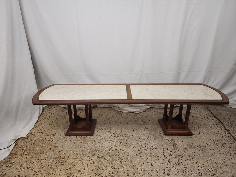 Vintage Coffee Table Unusual Divided Travertine Harvey Probber? Double Pedestal gallery