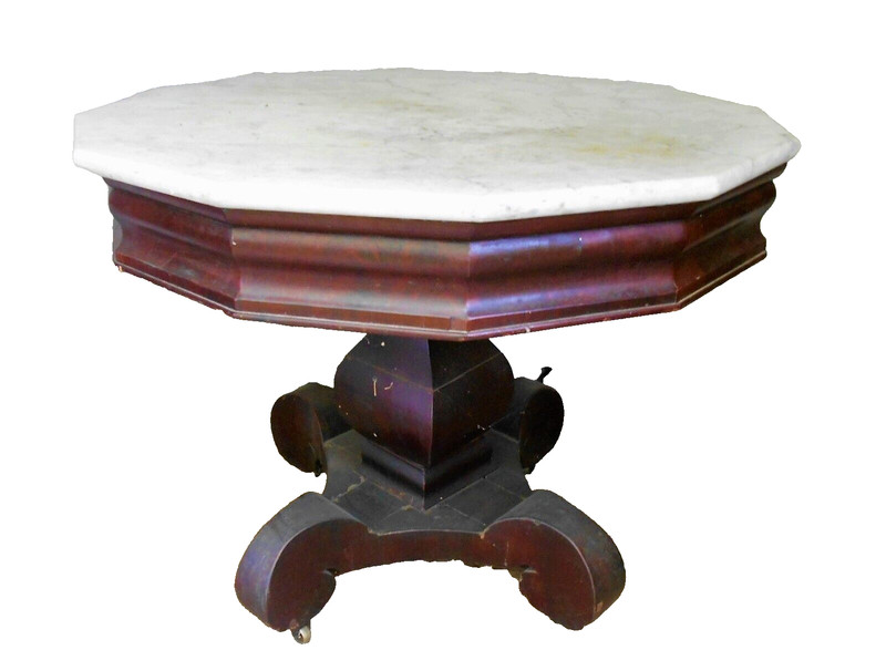 ANTIQUE 19th CENTURY MARBLE TOP EMPIRE MAHOGANY CENTER TABLE