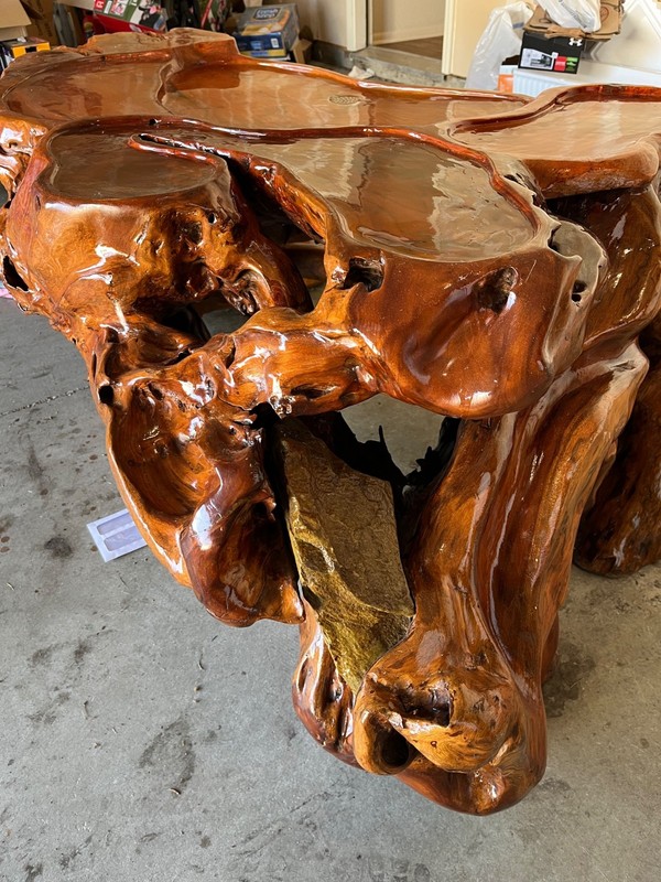 large ceremonial tea table with embedded rock gallery