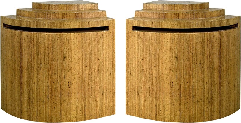 1980s Post Modern Paper Wrapped Faux Marble Geometric Side Tables - A Pair