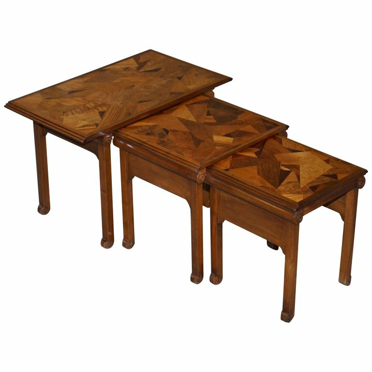 EXTREMELY RARE NEST OF EMILE GALLE CIRCA 1900 SPECIMEN WOOD TABLES ART NOUVEAU