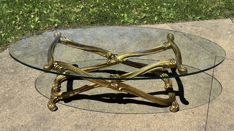 Vintage Francisco Hurtado Spanish Regency Giltwood Coffee Cocktail Table Glass gallery