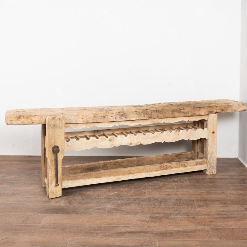 Late 19th Century French Carpenters Workbench Rustic Console with Wine Rack