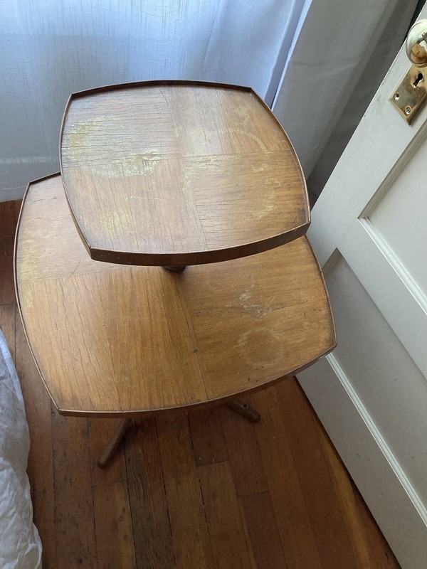 Vintage MCM Mid Century Modern Rounded square Two Tiered Table gallery