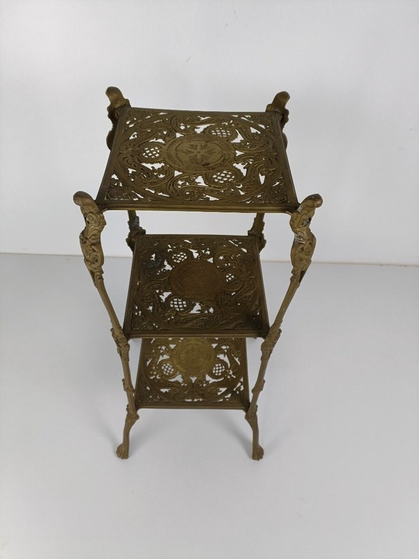 Ornate French Brass Pedestal Table Plant Stand 3 Tier Hollywood Regency Vintage gallery
