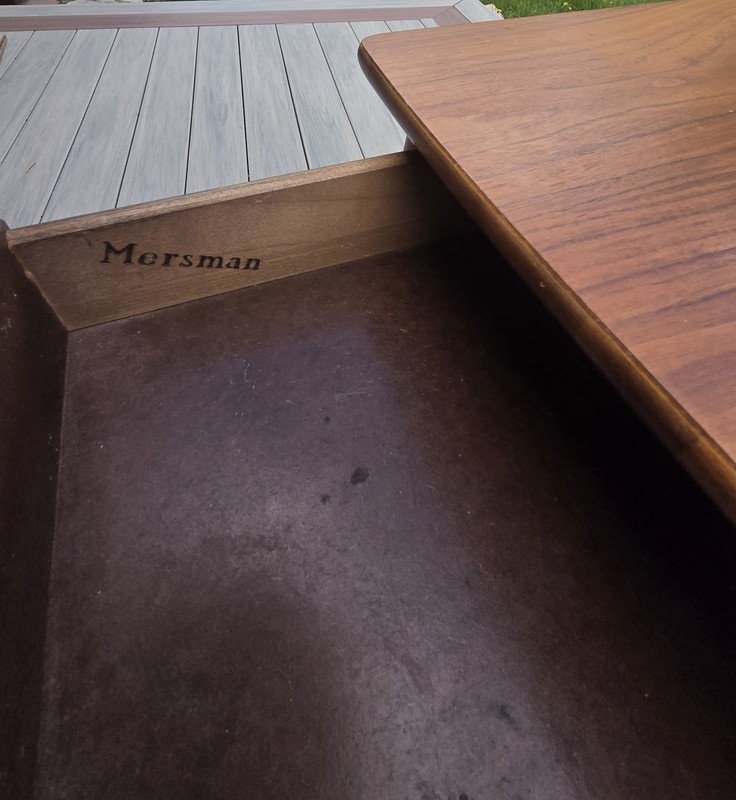 Vintage Mid Century Mersman 2 Tier Walnut End/Side Table with Drawer gallery