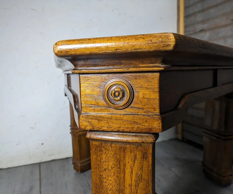 Vintage Rustic Carved Oak Wood Triangular Side Table Spanish Colonial Style gallery