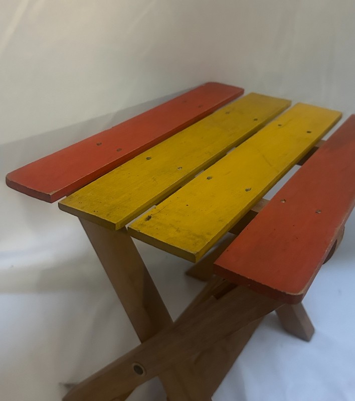 Vintage Slatted Top Wooden Folding Table Child's Farmhouse Primitive 8x12" gallery