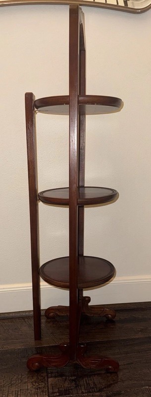 ANTIQUE VICTORIAN ENGLISH DARK OAK 3 TIER CAKE TEA DISPLAY STAND gallery