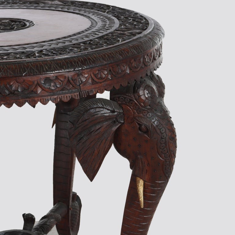 Antique Anglo Indian Figural Carved Rosewood Side Table With Elephants & Figure gallery