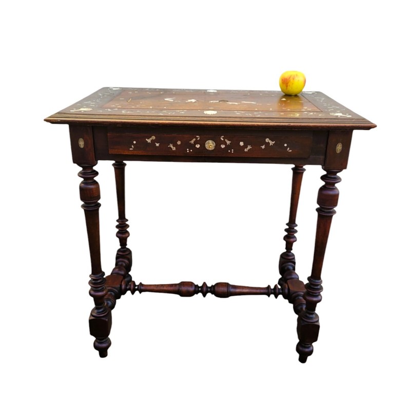 Small Oak And Walnut Table With Inlays, France 19th Century