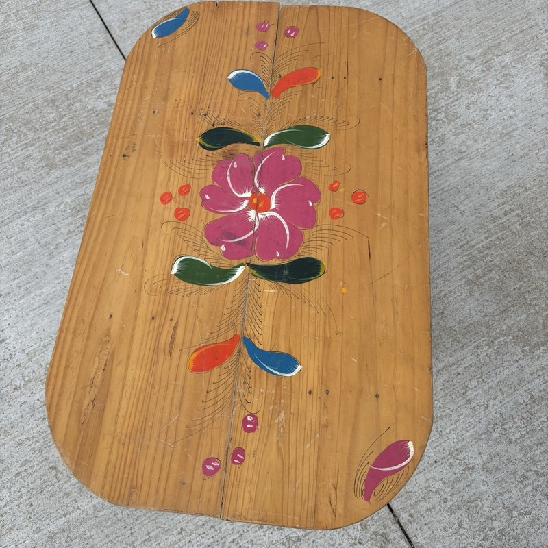 VTG Hand Painted Folding Wood Decorative Oblong Oval Side Table Floral Folk Art gallery
