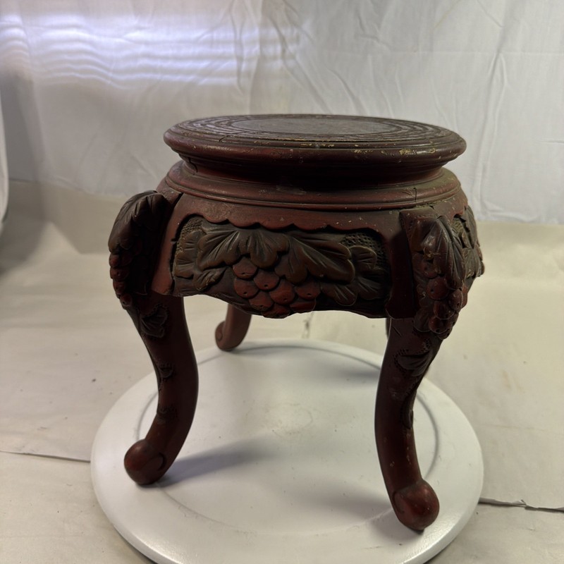 Vintage Meiji Era Japanese Nouveau Dragon Carved Wood Stool End Table gallery