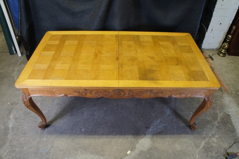 Antique French Country Louis XV Oak Extendable Acanthus Carved Dining Table gallery